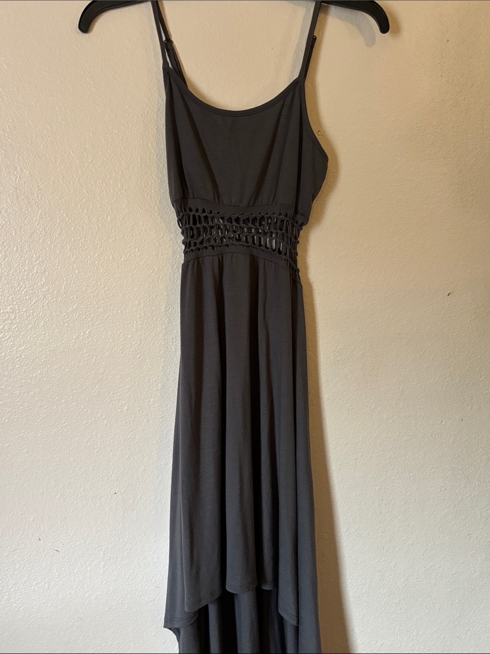 Derek Heart Charcoal Gray Crochet Waist High-Low Midi Dress